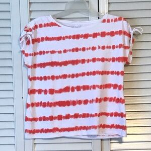 Talbots White and Red Tie-Sleeve Blouse